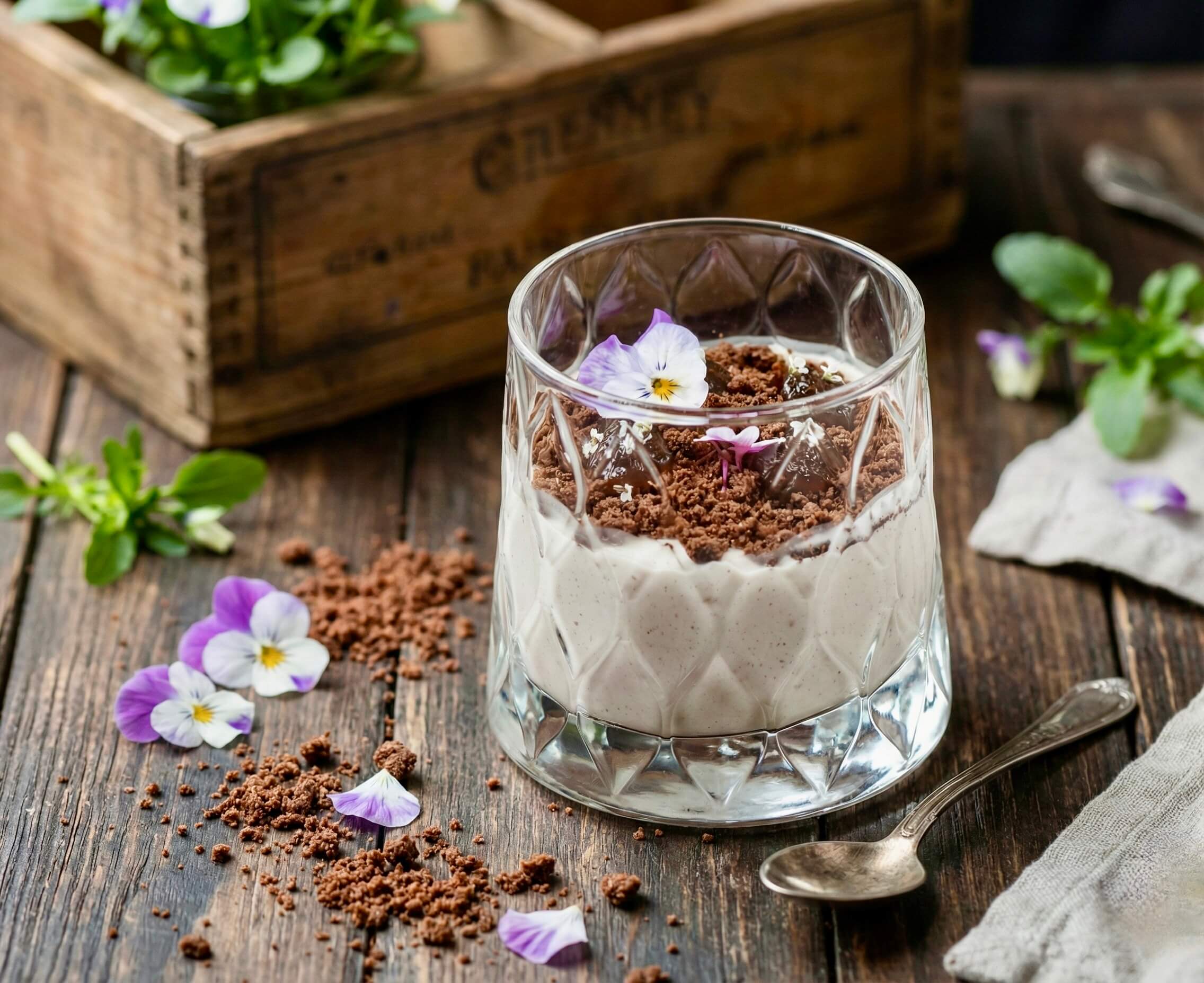 Csokoládés japán desszert virágdíszítéssel a Hanami Restaurantban